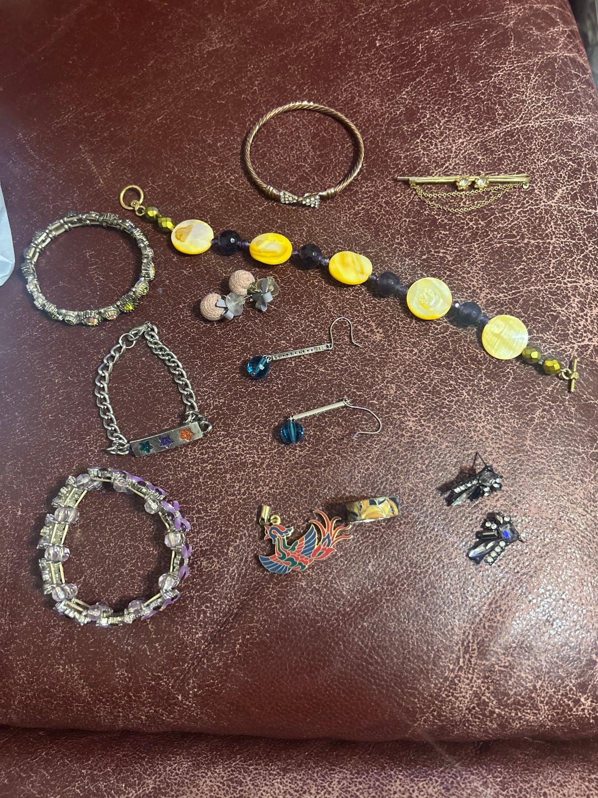 vintage rhinestone bracelet & earring lot - flower hair pin & ring