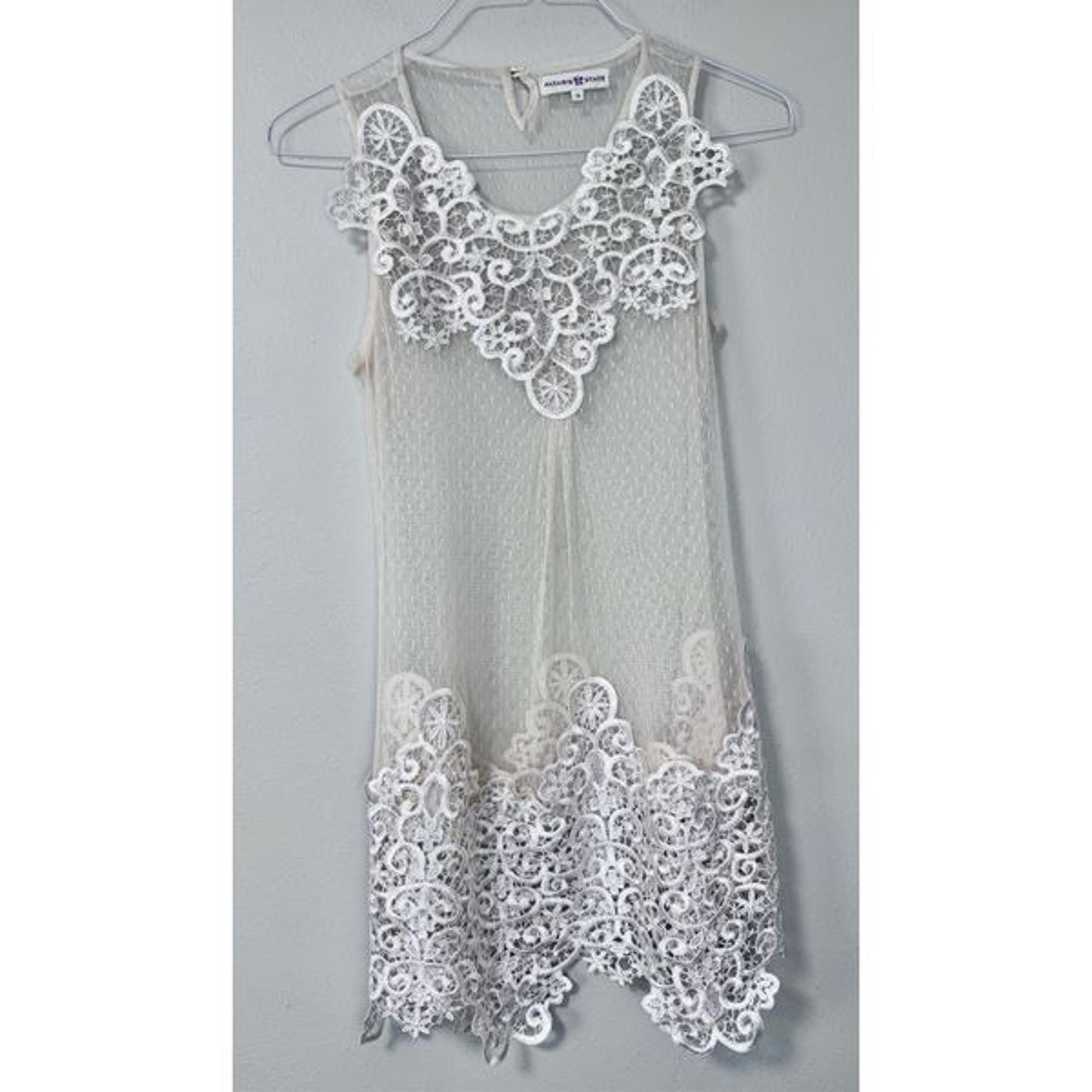 Altar’d State Sheer Cream Lace Mini Dress Size Small