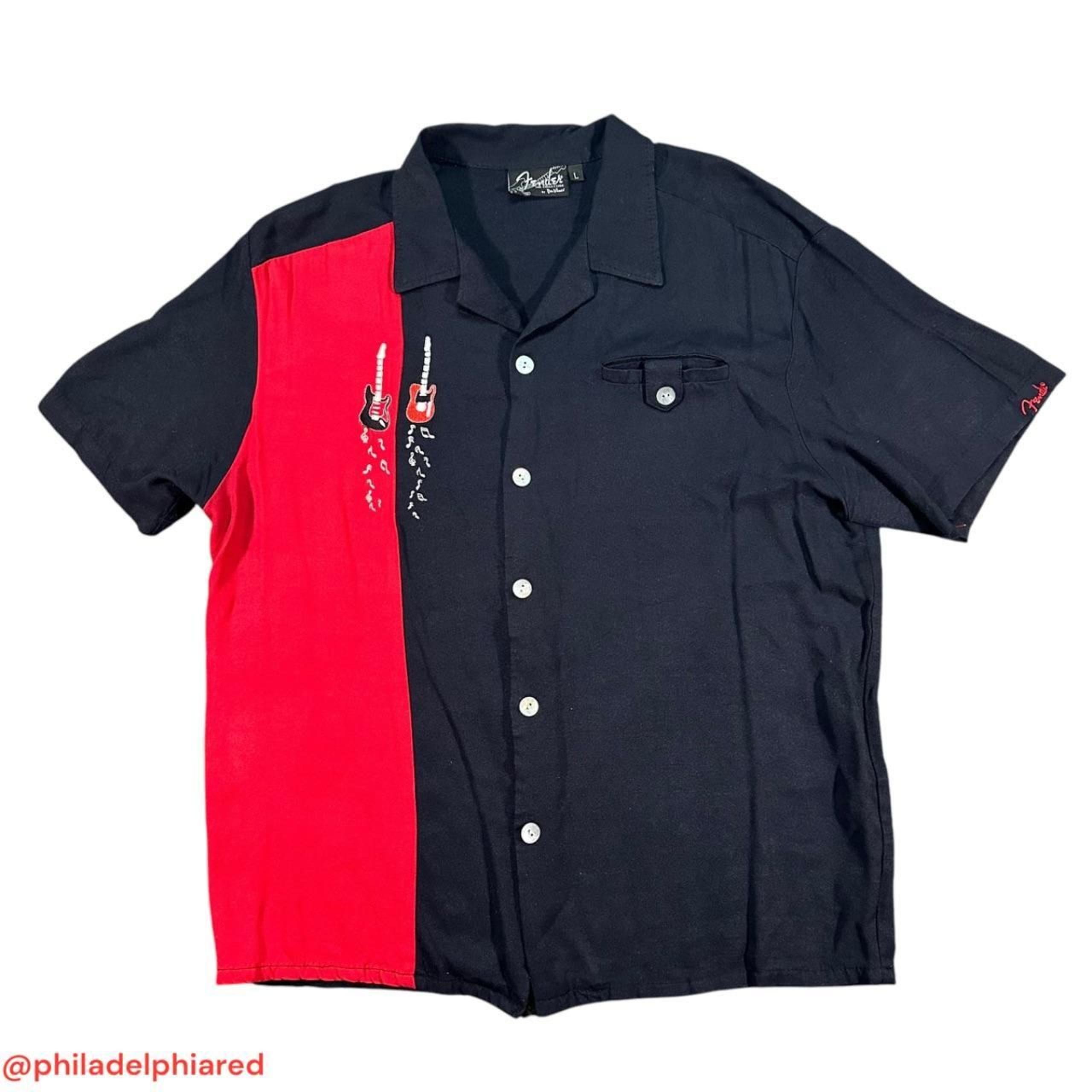 Vintage Y2K 2000's Fender guitars button up shirt mens Large