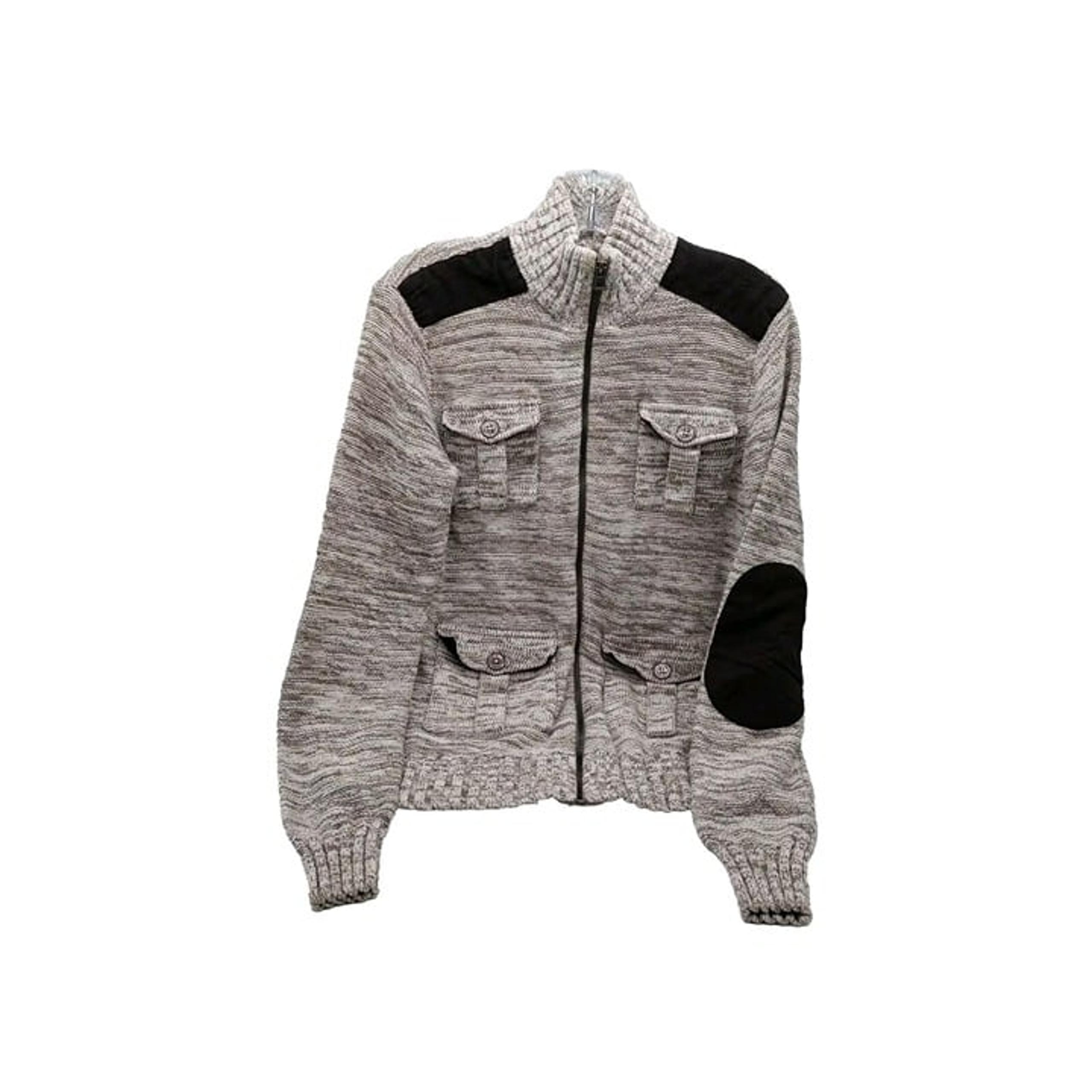 Guess Cardigan Sweater Jacket Gray Black Size Small Zipper High Collar Pockets