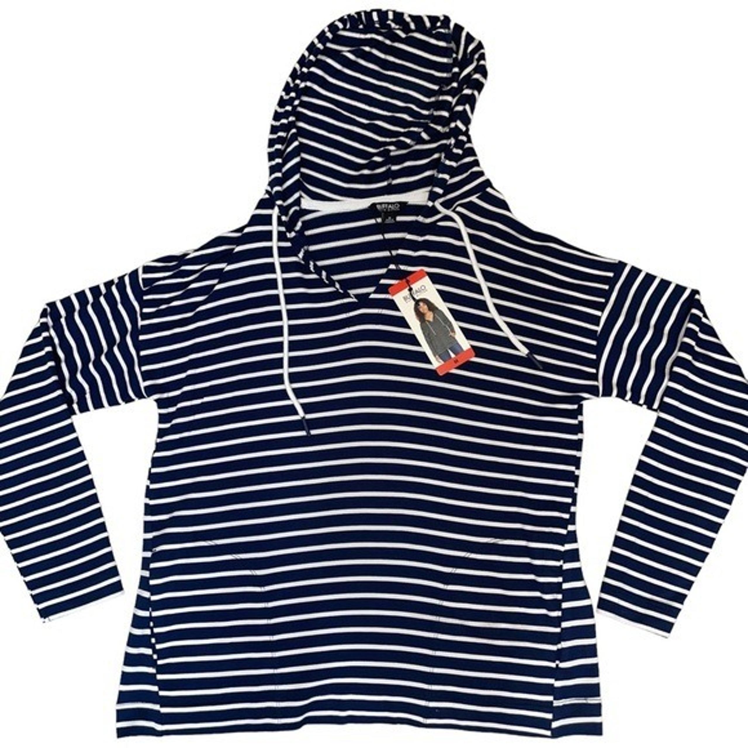 Buffalo David Bitton Women's Striped Hooded Sweatshirt Navy & white NWT SZ M