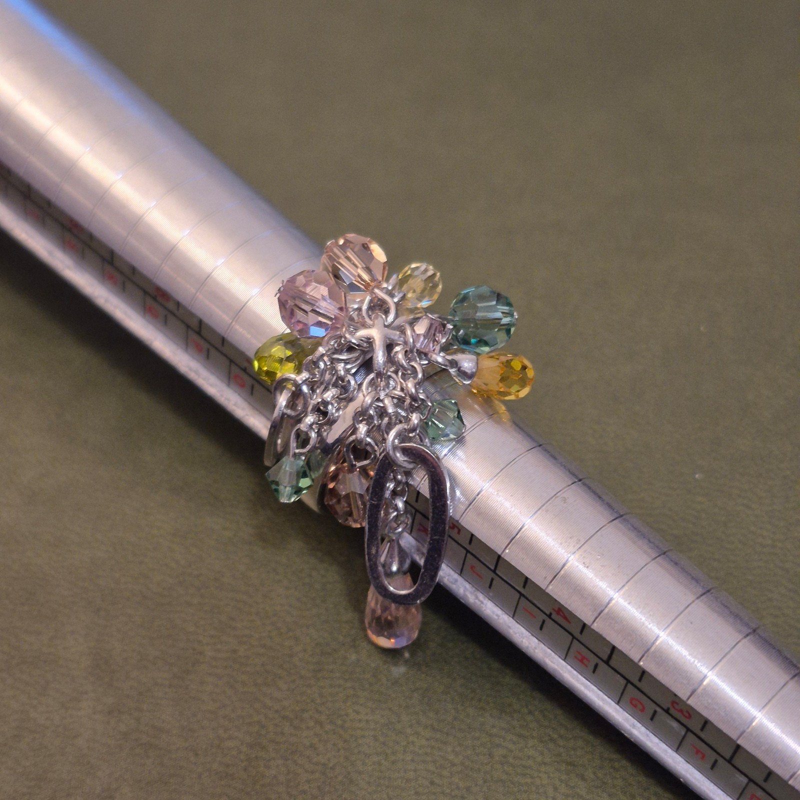 925 Sterling Silver Ring with Colorful Crystal Charms - Size 6