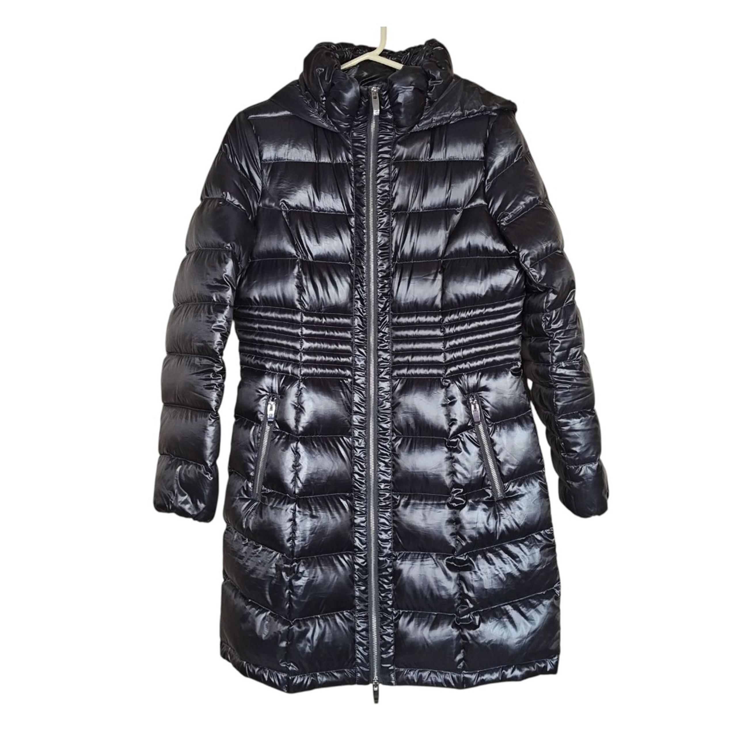Via Spiga Puffer Coat Womens Small Black Quilted Down Hooded Packable Jacket Bag