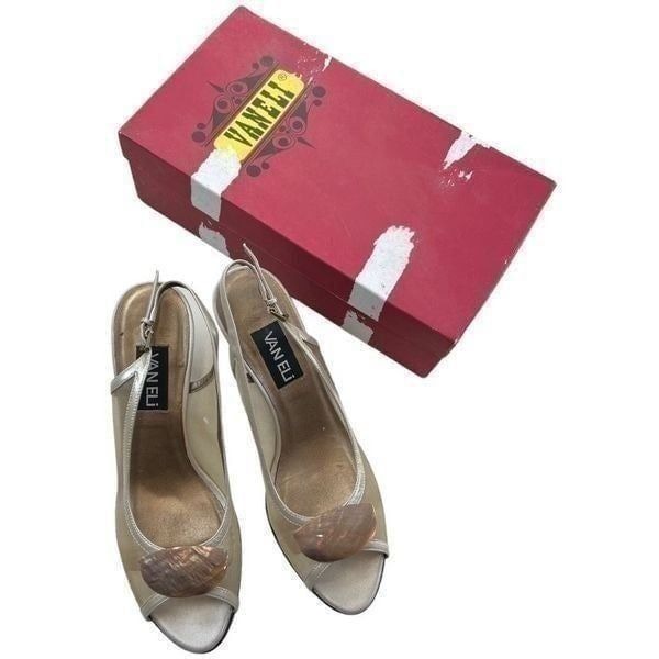VANELi Womens Peep Toe Slip-On Mesh Slingback Heels Sandals Ivory White Size 9.5