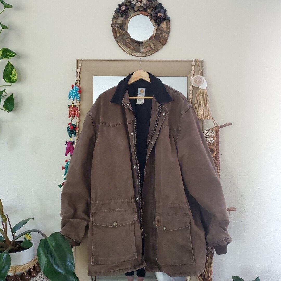 VTG 97 Carhartt Men 2XL TALL Lined Coat Chore Barn Jacket Brown C08CHT USA UNION