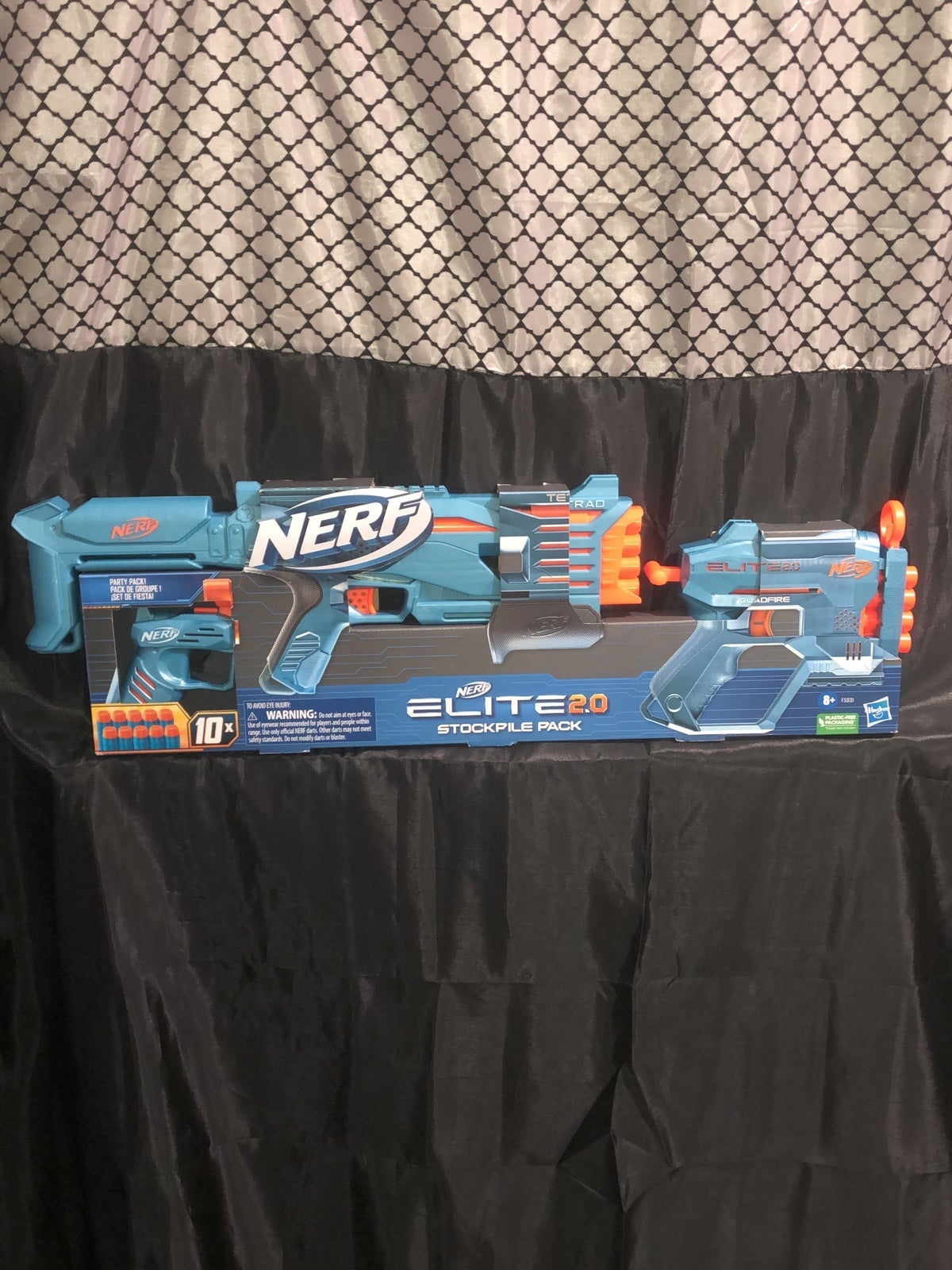 Nerf Elite 2.0 Stockpile Pack 3 Blasters Tetrad Quadfire QS-4 Ace SD-1 10 Darts