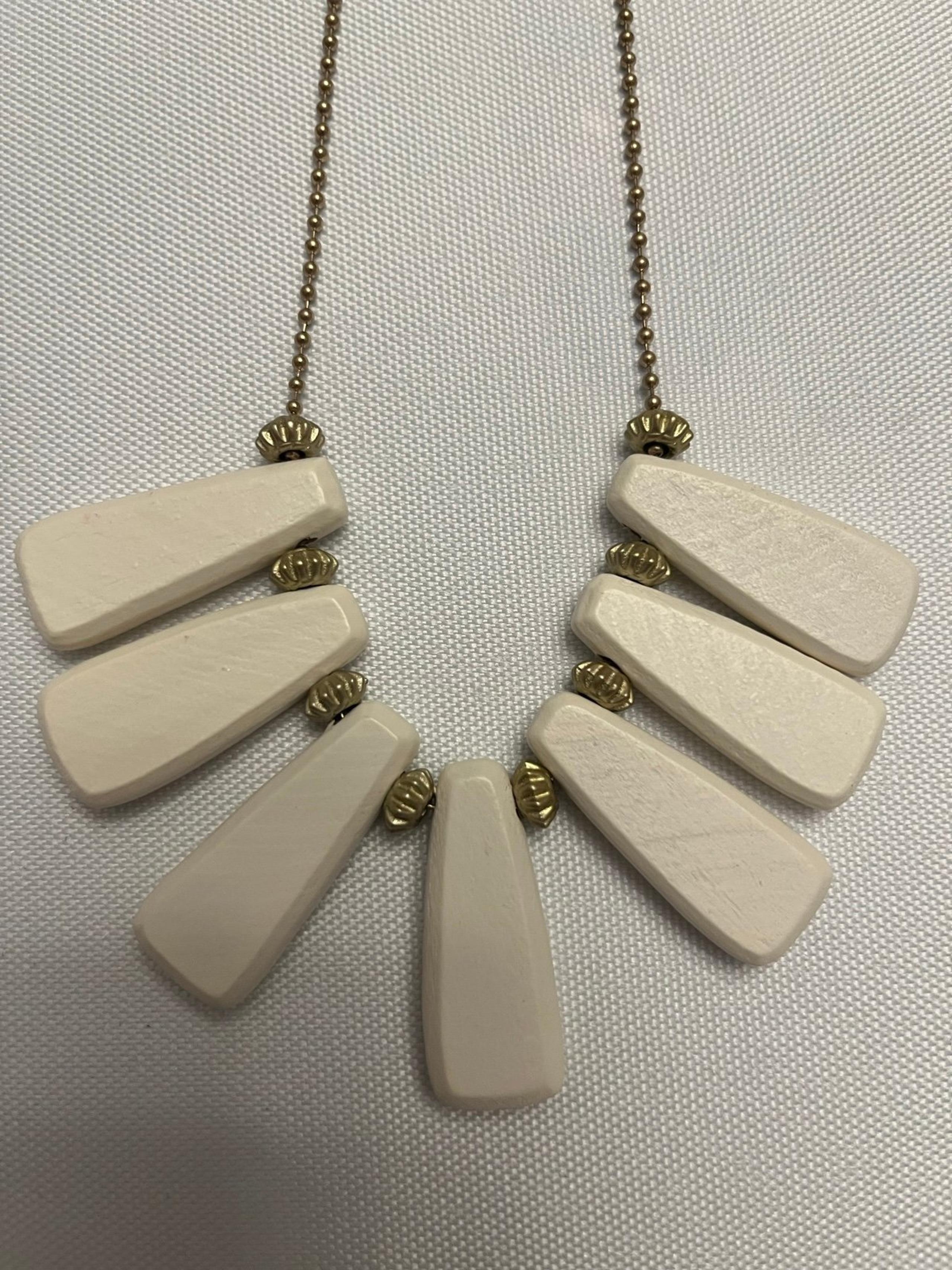 Plunder Posse September 2020 Wooden Bib Necklace Cream Gold Tone - Plunder Design