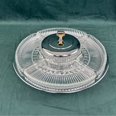 Vintage Chips and Dips Glass Dishes with Lazy Susan Tray