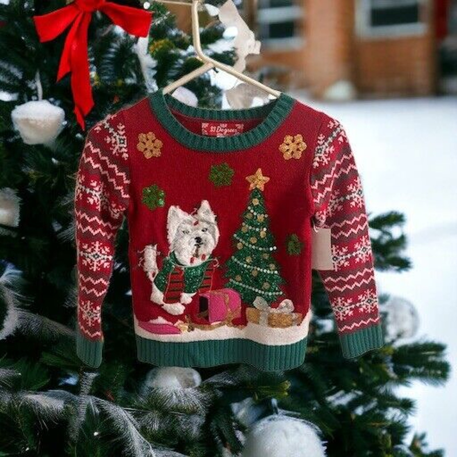 NWT 33 Degrees Girl’s Dog With Treats Christmas Sweater Red SIZE SMALL (7)