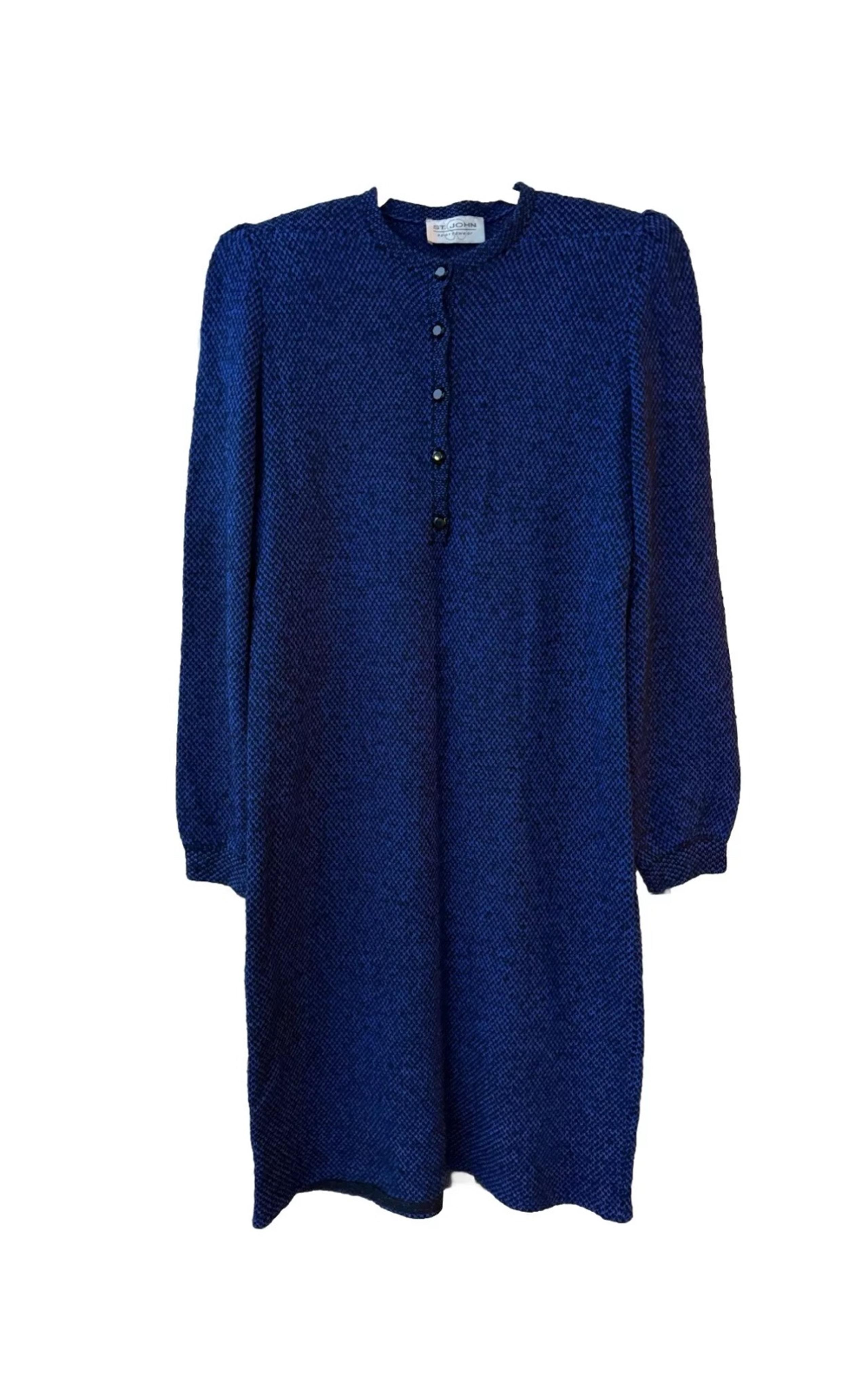 Vintage St. John Sportwear Sweater Dress Wool Knit Long Sleeve Blue Sz 8 667518