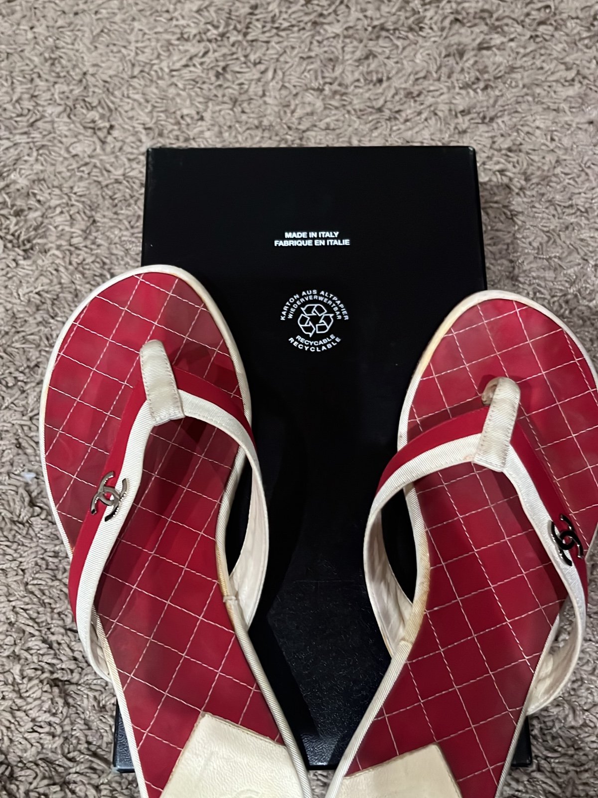 Chanel Thong sandals red/white 38 1/2 with box
