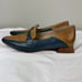 Mona Flying Womens Leather Penny Loafers Blue/Brown Square Heeled Slip Ons Sz 10