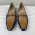 Mona Flying Womens Leather Penny Loafers Blue/Brown Square Heeled Slip Ons Sz 10