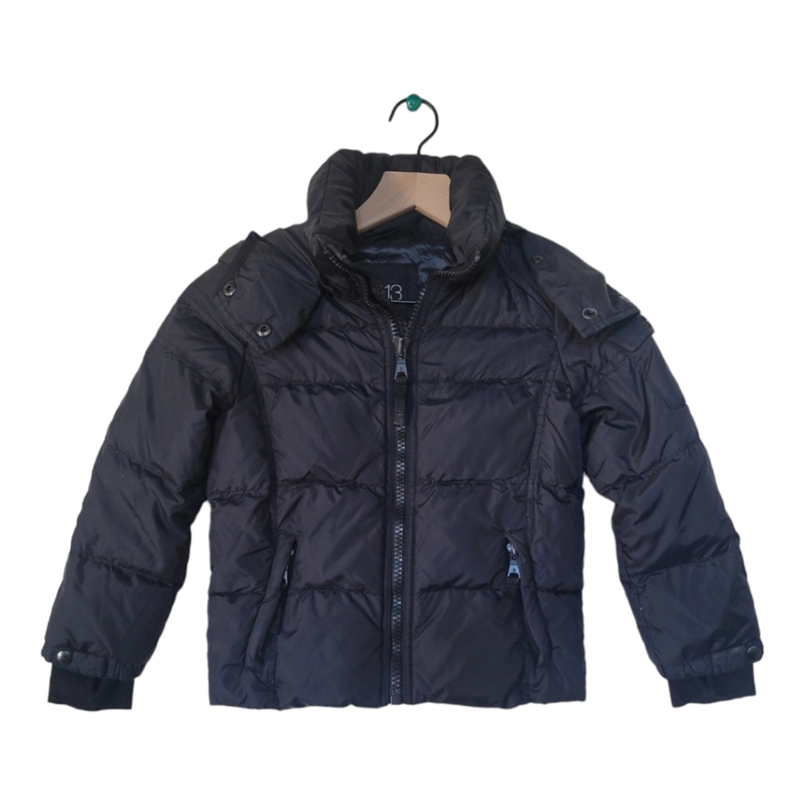 S13 Down Glossy Puffer Jacket Size 4 Kids Black Duck Feathers