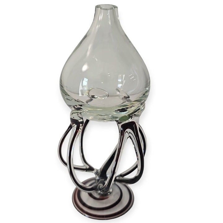 Krosno Jozefina Jellyfish Polish Art Glass Oil Lamp Wine Color Hand Made Poland