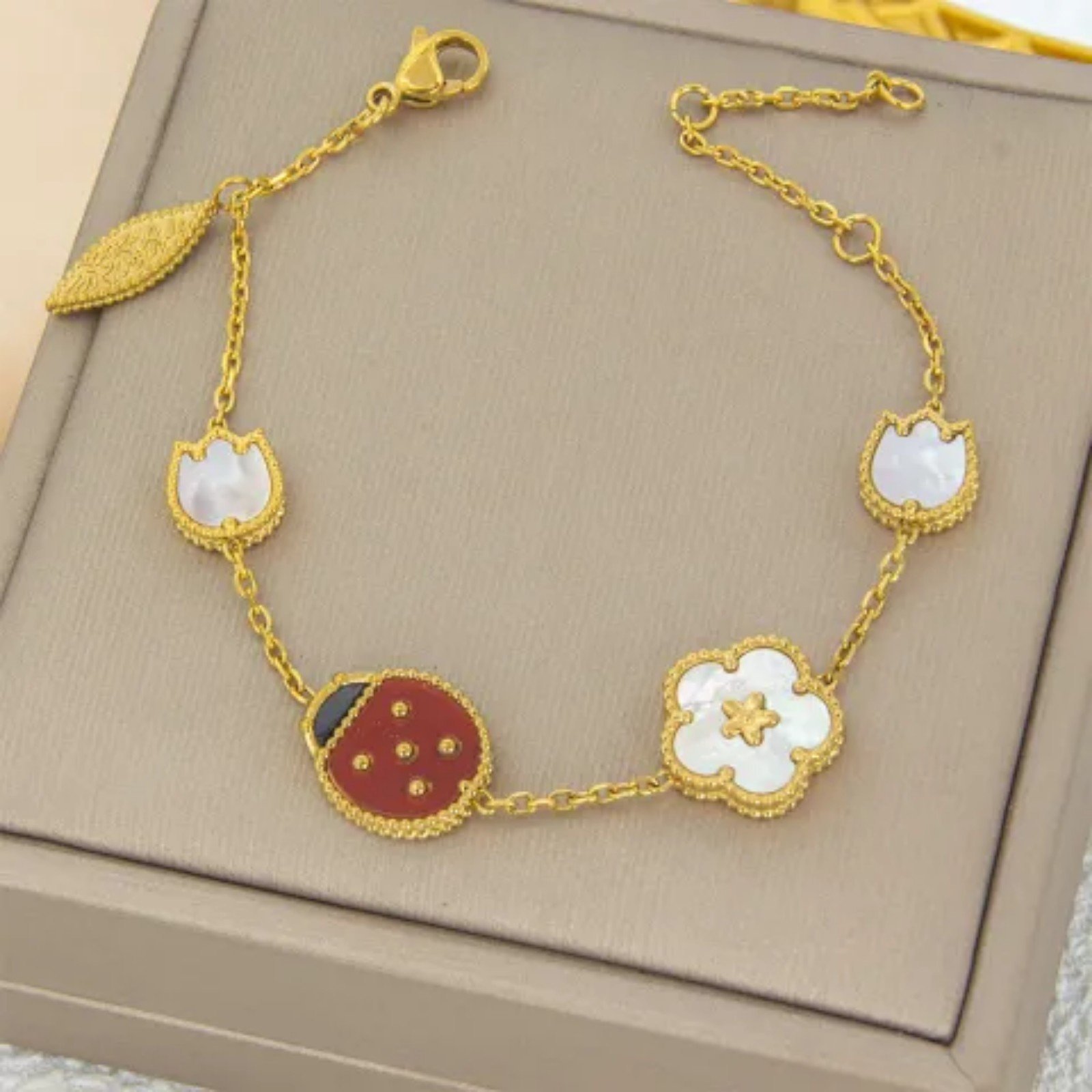 18k gold plated ladybug Bracelet spring theme high quality reversible bracelet