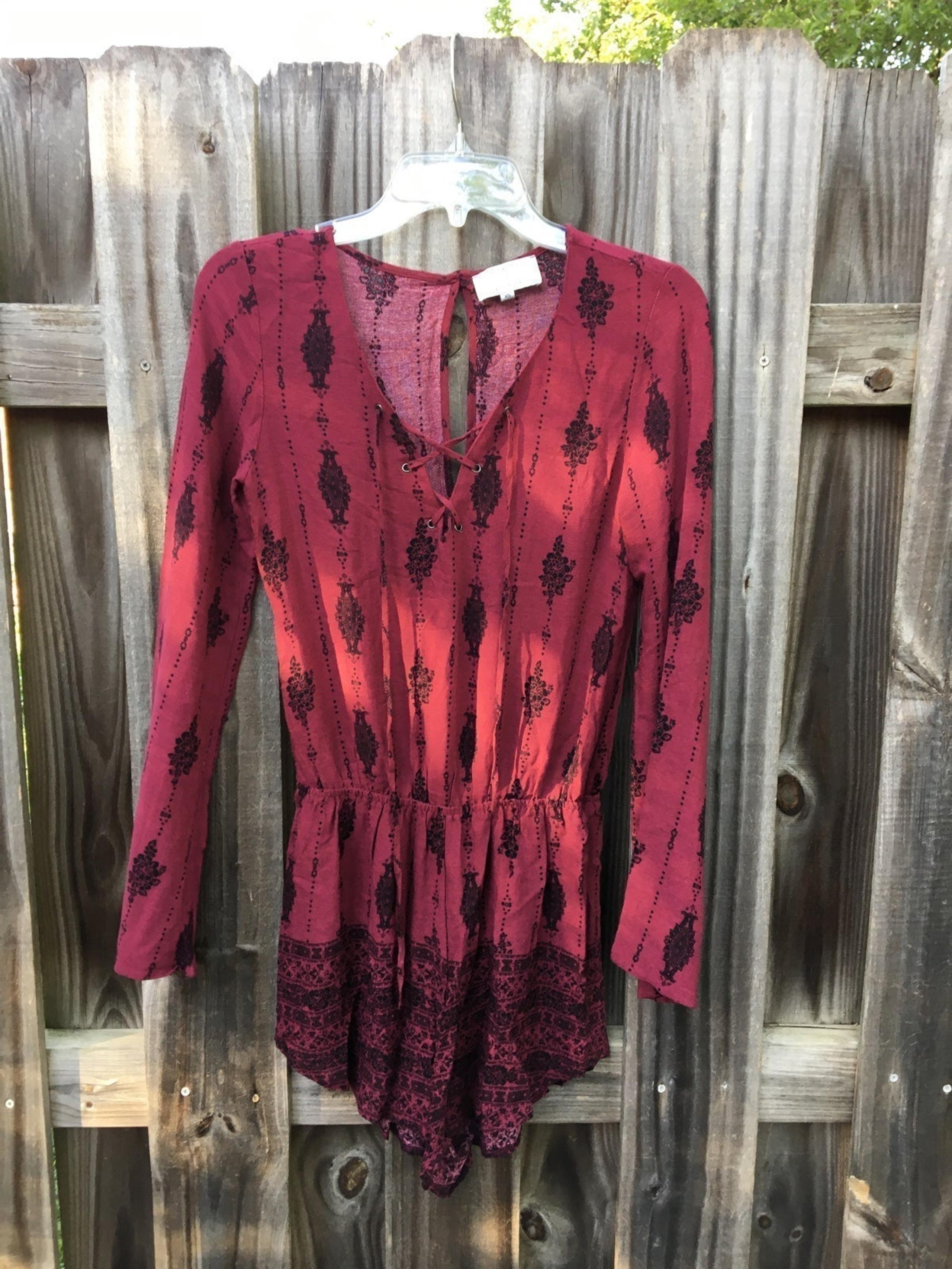 Kendall and Kylie long sleeve tie front boho romper