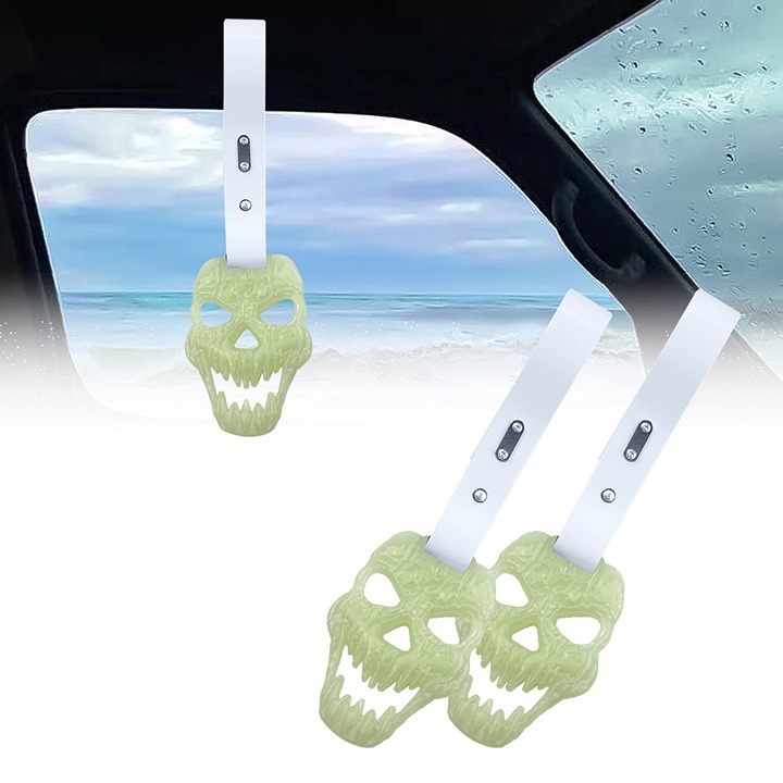 NEW 2PCS SKULL HEAD GLOWS IN DARK JDM TSURIKAWA White Handle Strap Drift Charm