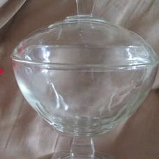 Vintage clear glass EAPG compote square base dish 8 x 5.5