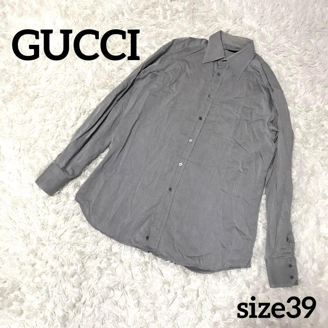 GUCCI logo long sleeve button shirt in gray color.