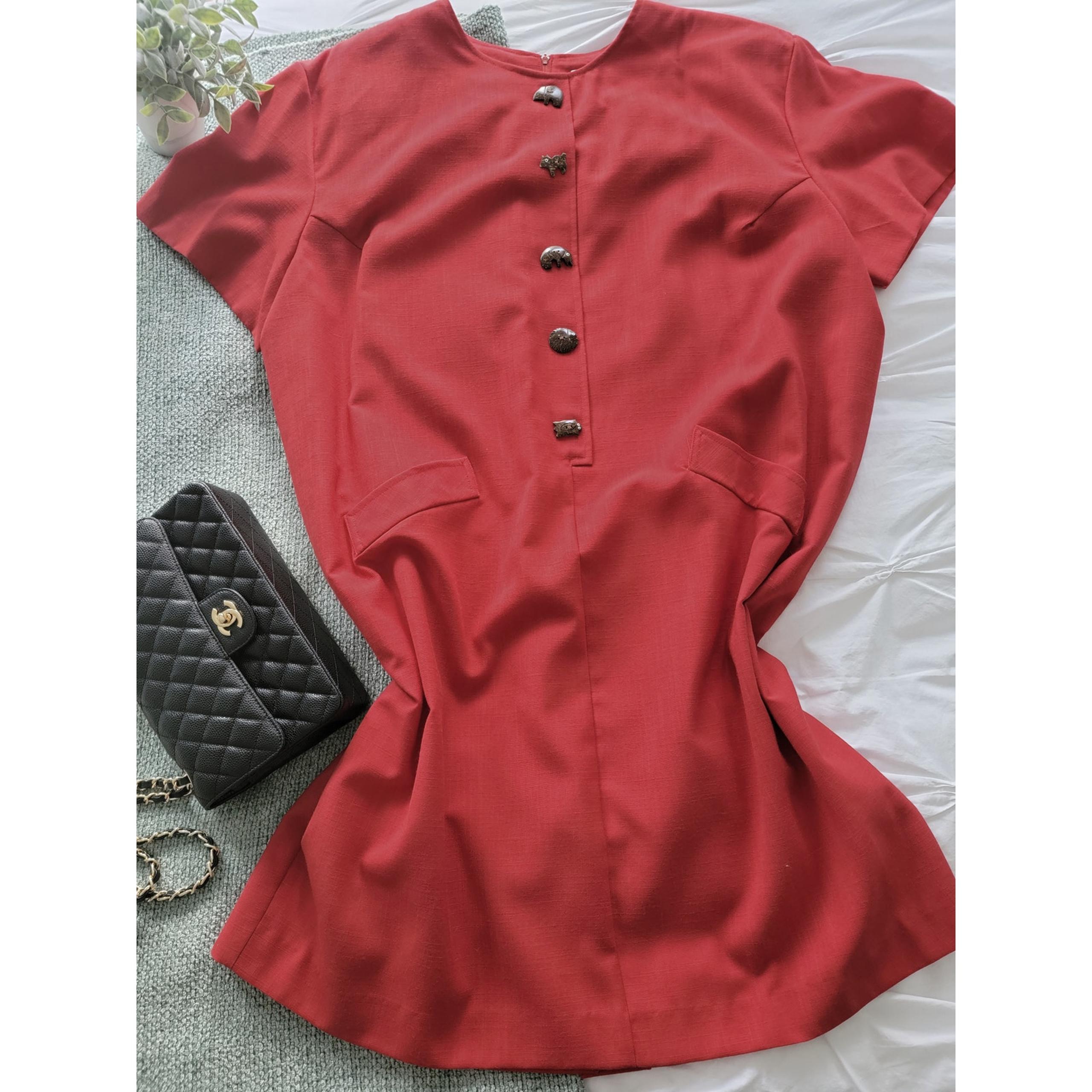 Vintage Plus size 3x red shift dress animal buttons Jessica Howard