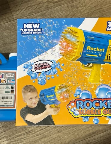 Bubble Gun Rocket 69 Holes Soap Blaster Machine + bubbles