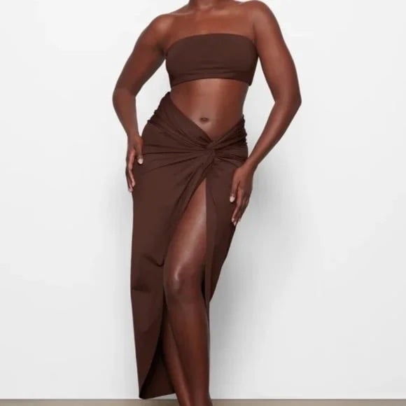 SKIMS Recycled Swim Sarong Skirt Cocoa