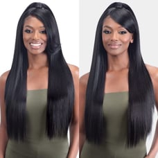 28inch High Ponytail Jet Black Human Hair Blend 13x5 Lace Front Wig