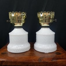 Pair Hobnail White Glass Lamps Neutral Bedroom Nightstand Lighting Decor