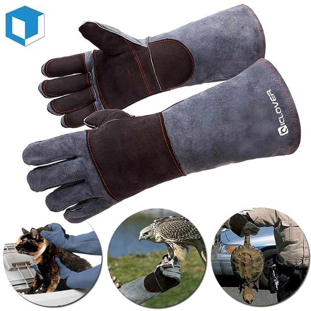 16IN Leather Gloves Animal Handling Dog Cat Scratch Snake Bite Proof Long Mitts