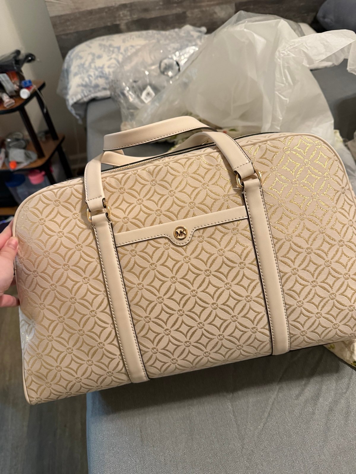 New cream michael kors travel bag