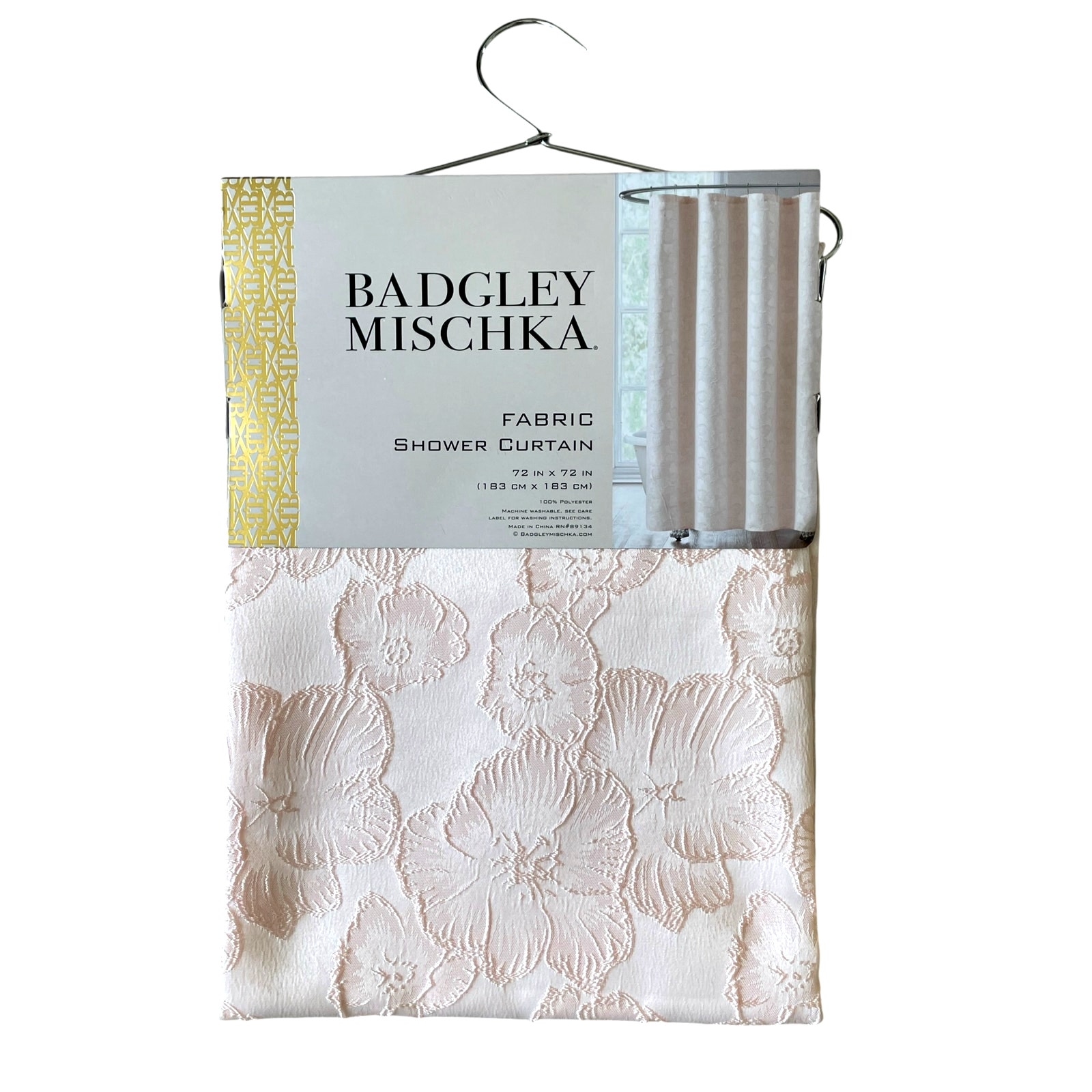 Badgly Mischka Pink Floral Fabric Shower Curtain 72x72 Textured NEW