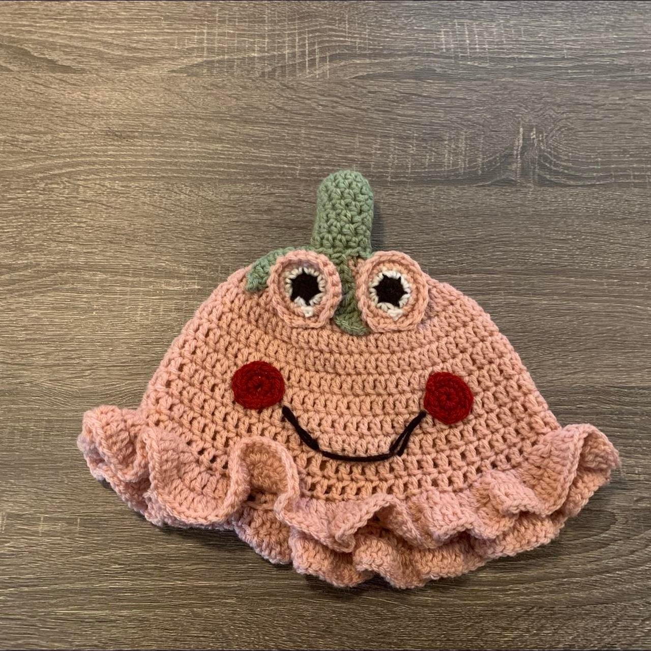 crochet strawberry frog hat