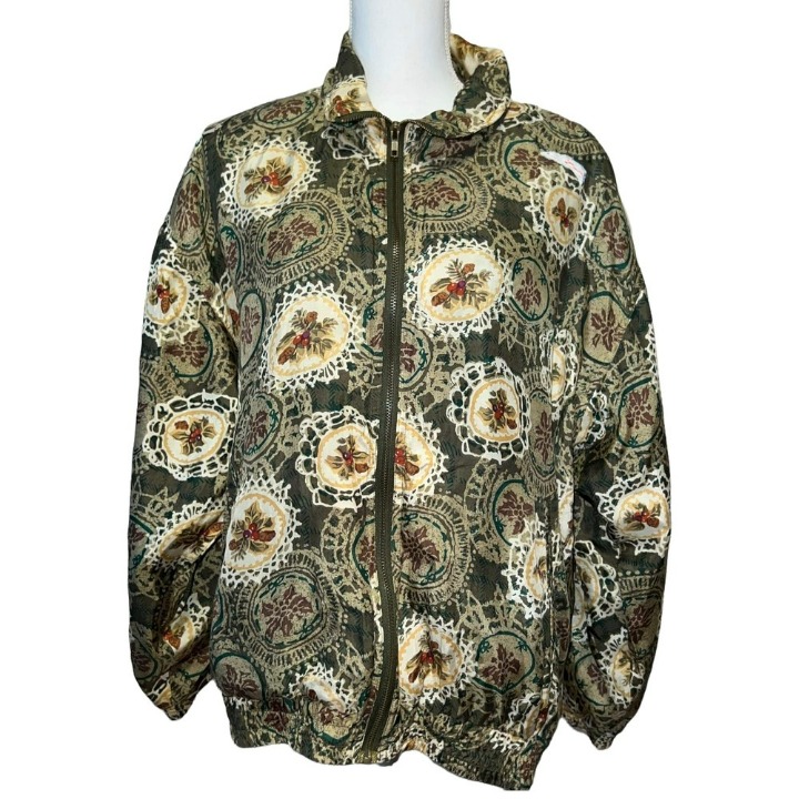 Vintage EVR Womens Green Silk Bomber Jacket Sz Large Full shops Zipper 90s Artsy