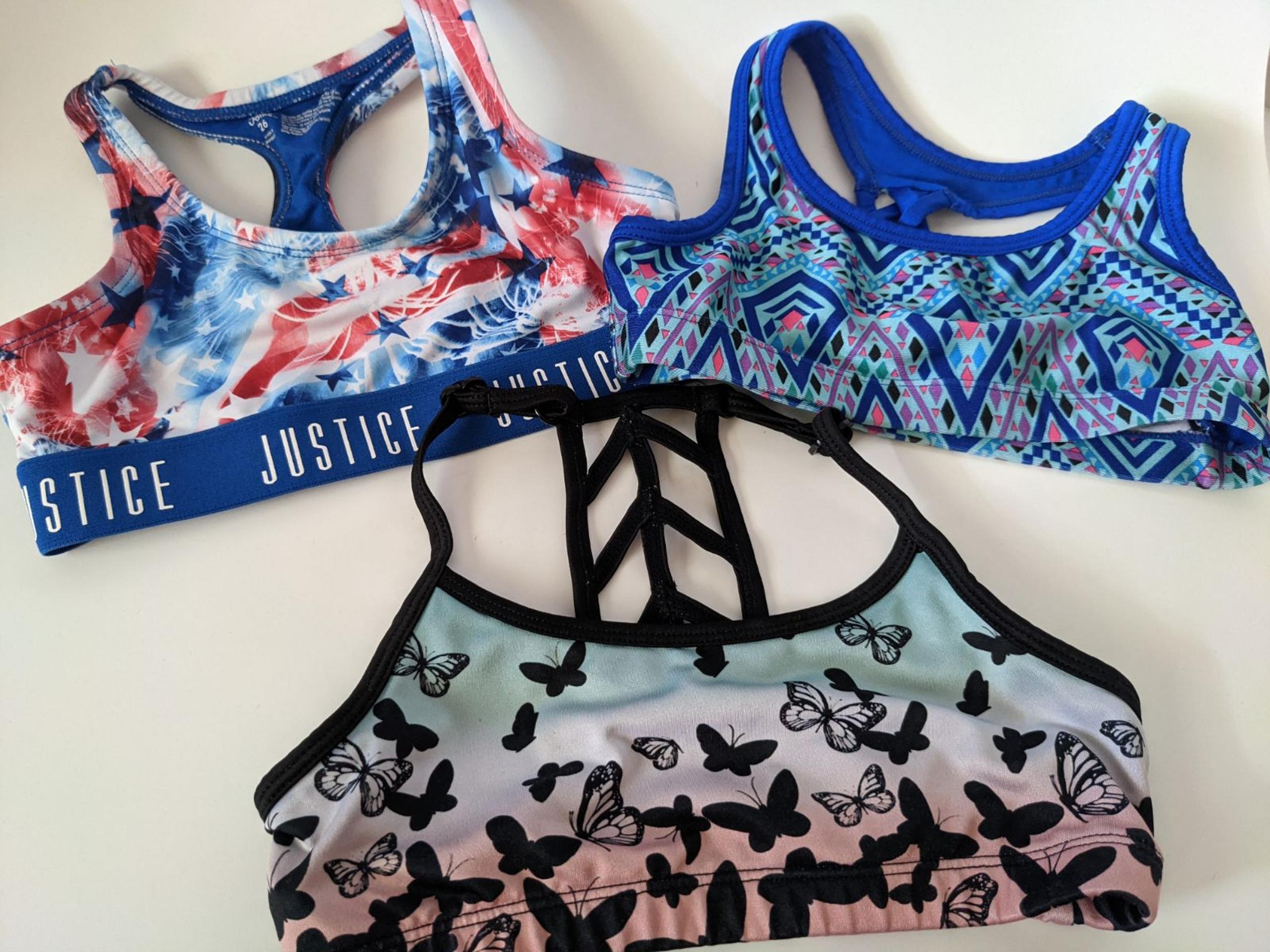 Justice girls sports bras size 26
