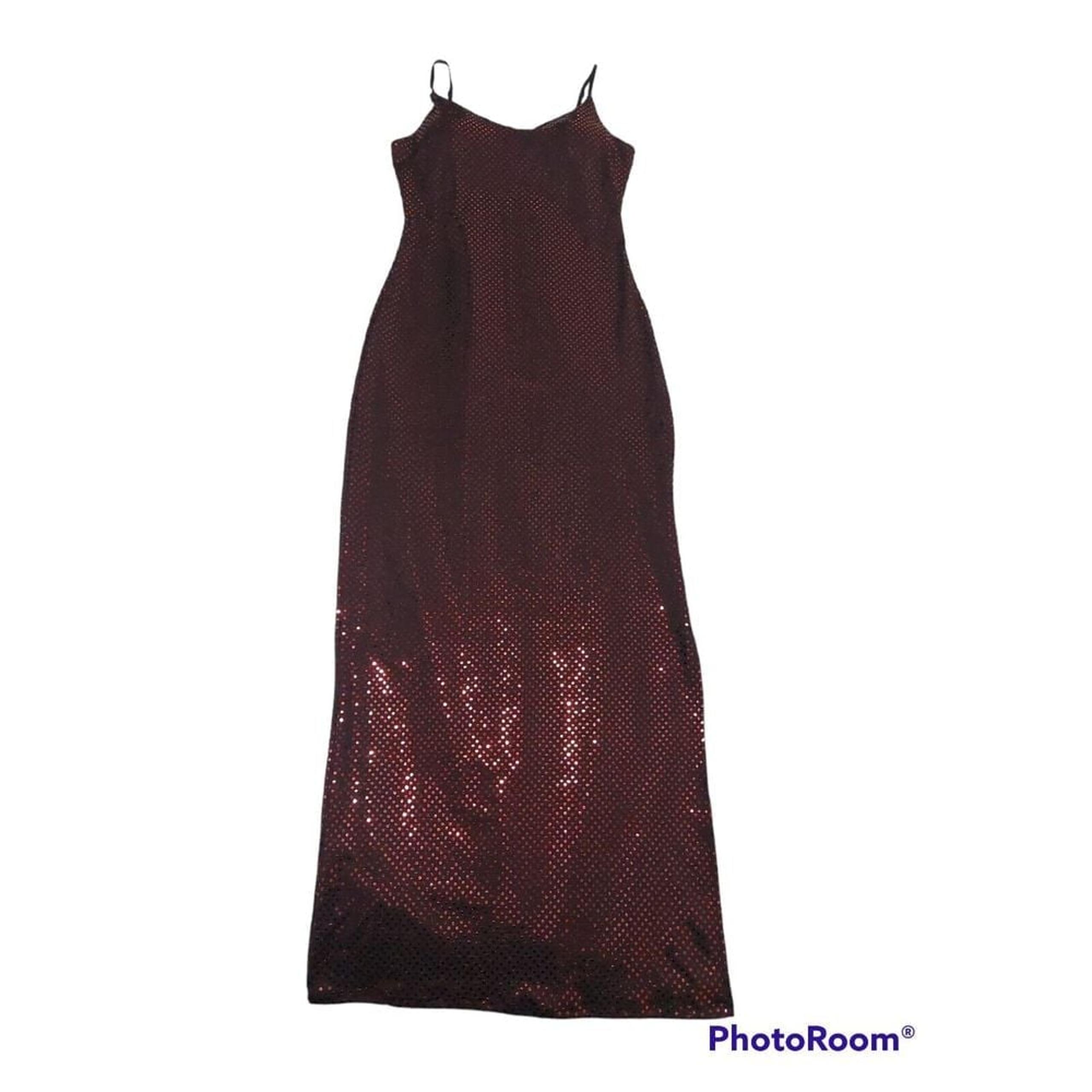 Haute Monde Long Red/Black Sequin Spaghetti Strap Dress M