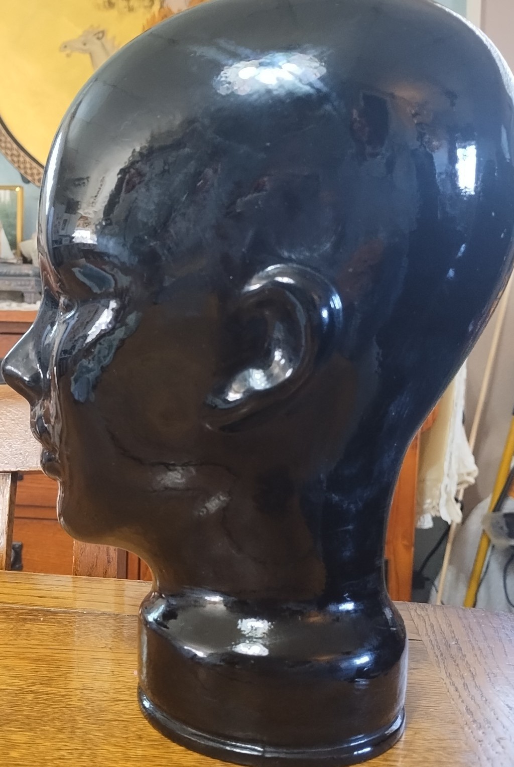 Mid Century Black Ceramic Mannequin Head ~ A+