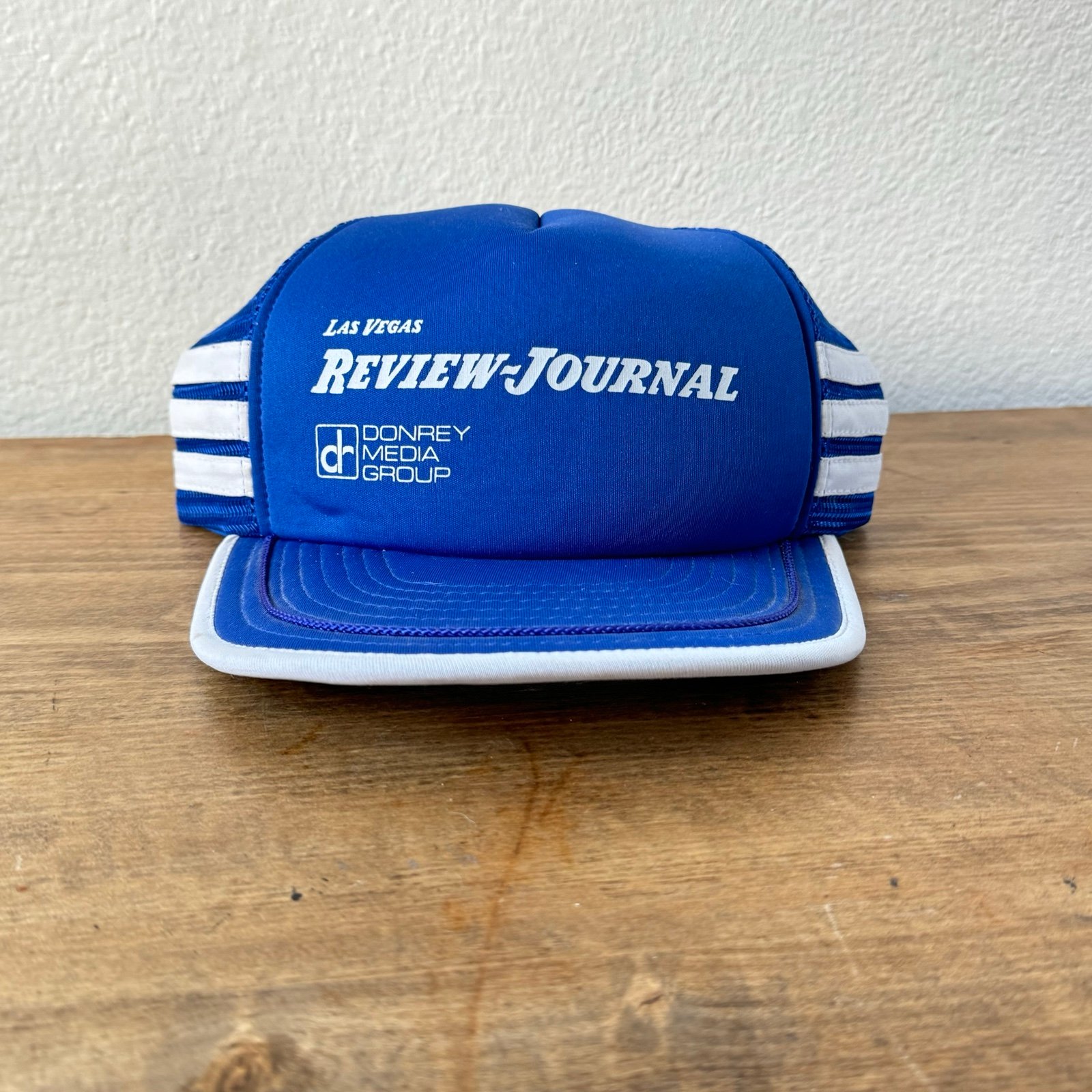 Vintage 3 Stripe Mesh Back Trucker Hat Las Vegas Review Journal Adult One Size