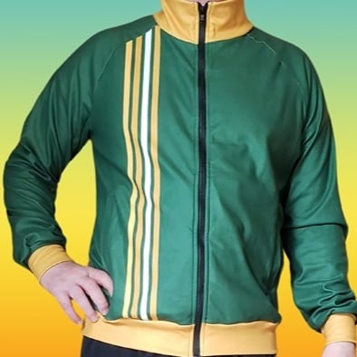 CognitiveShift Men's Green and Gold Retro Soccer-Style Tracksuit, Striped Detail