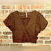 Free people can’t get enough brown linen blend wrap crop top puff sleeves sz M
