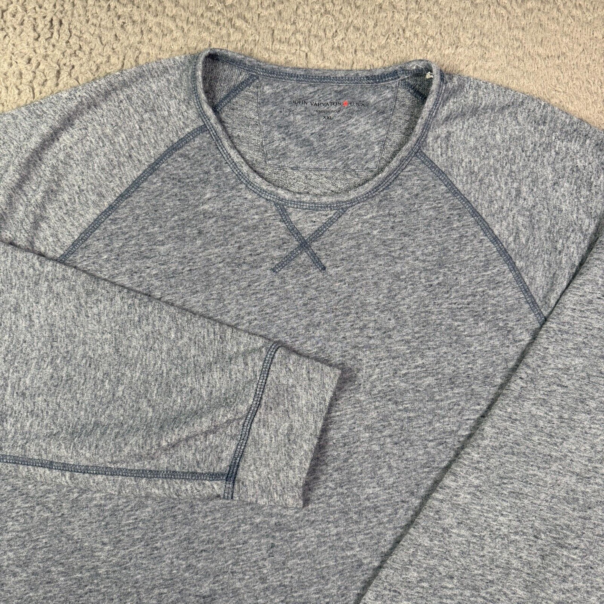 John Varvatos Sweater Mens XL Blue Linen Blend Crew Neck Heathered Long Sleeve