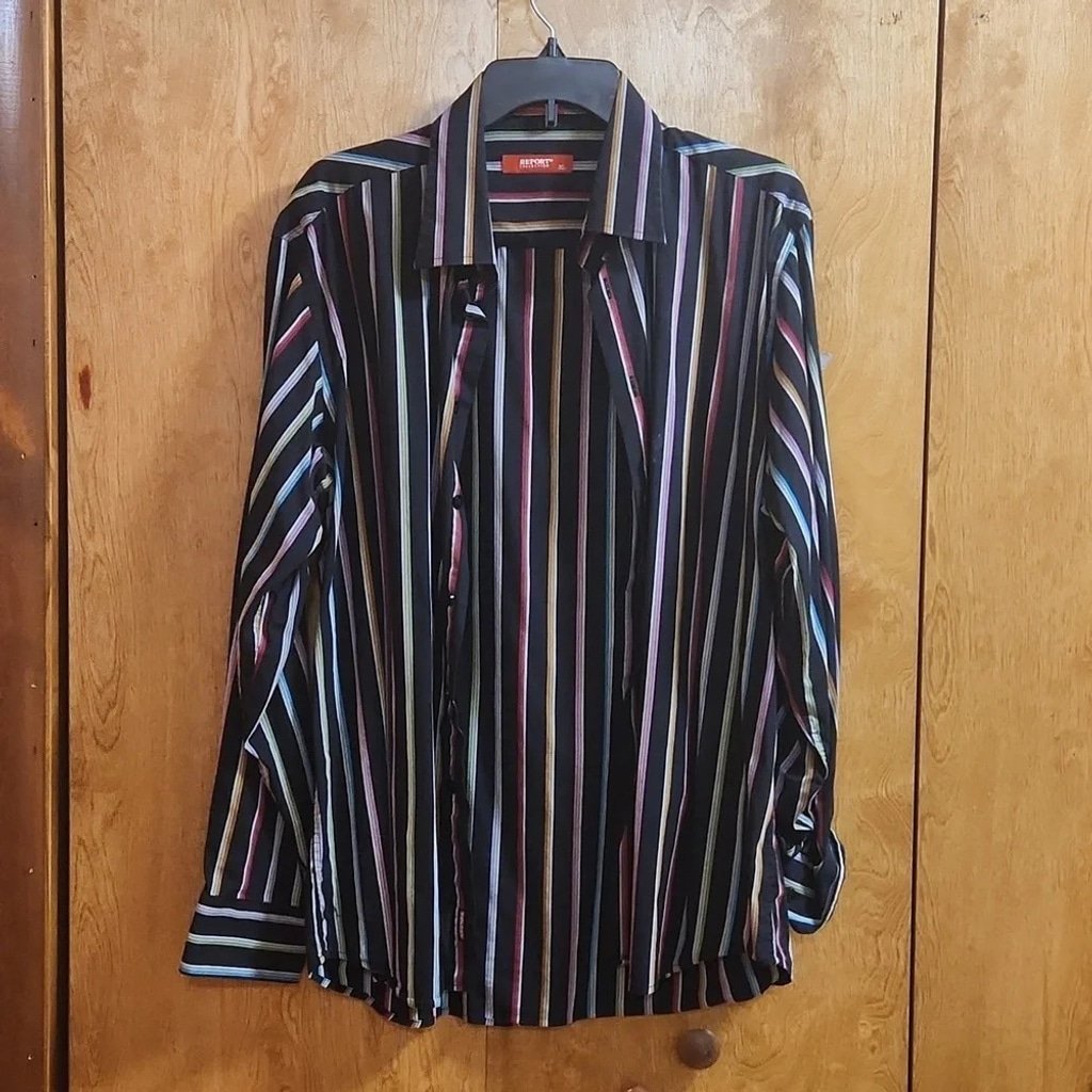 Report Collection Rainbow Stripe Button Down Long Sleeve Shirt Top