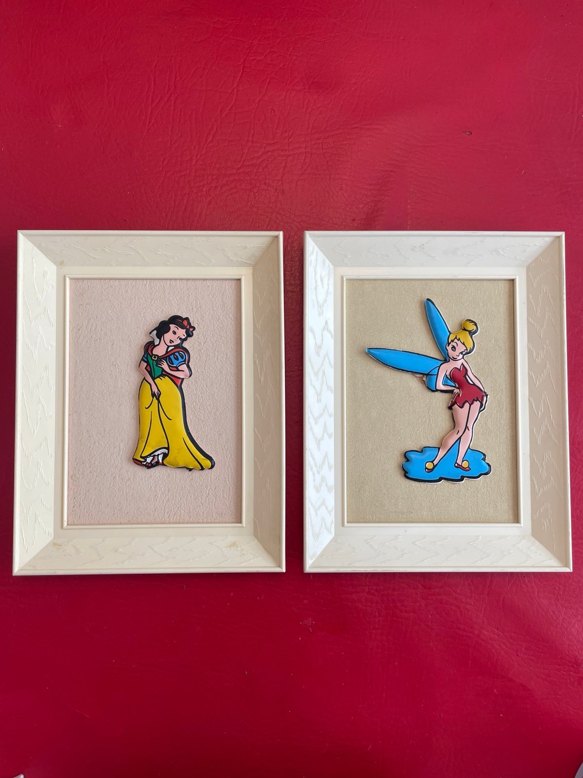 Vintage 1966 Walt Disney framed tinker bell and Snow White
