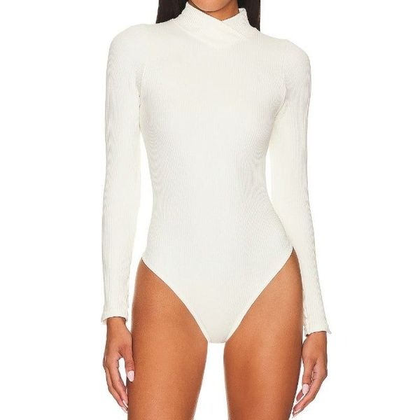 NEW Free People Intimately Women Medium White Ivory Ribbed Bodysuit