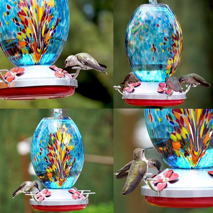 27OZ Unique Blown Glass Hummingbird Feeder Garden Decor NEW