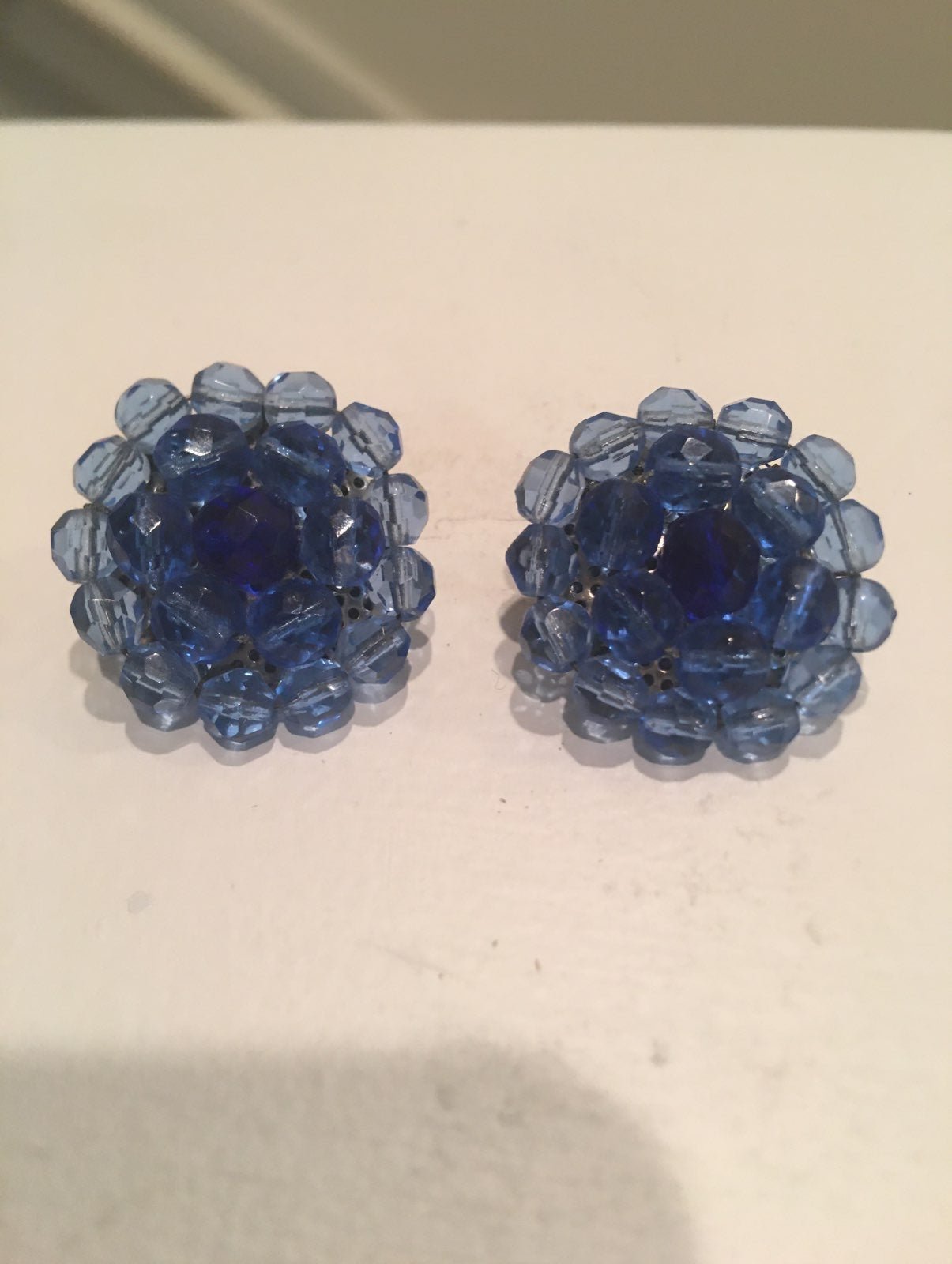 Vintage Blue Bead Clip On Earrings