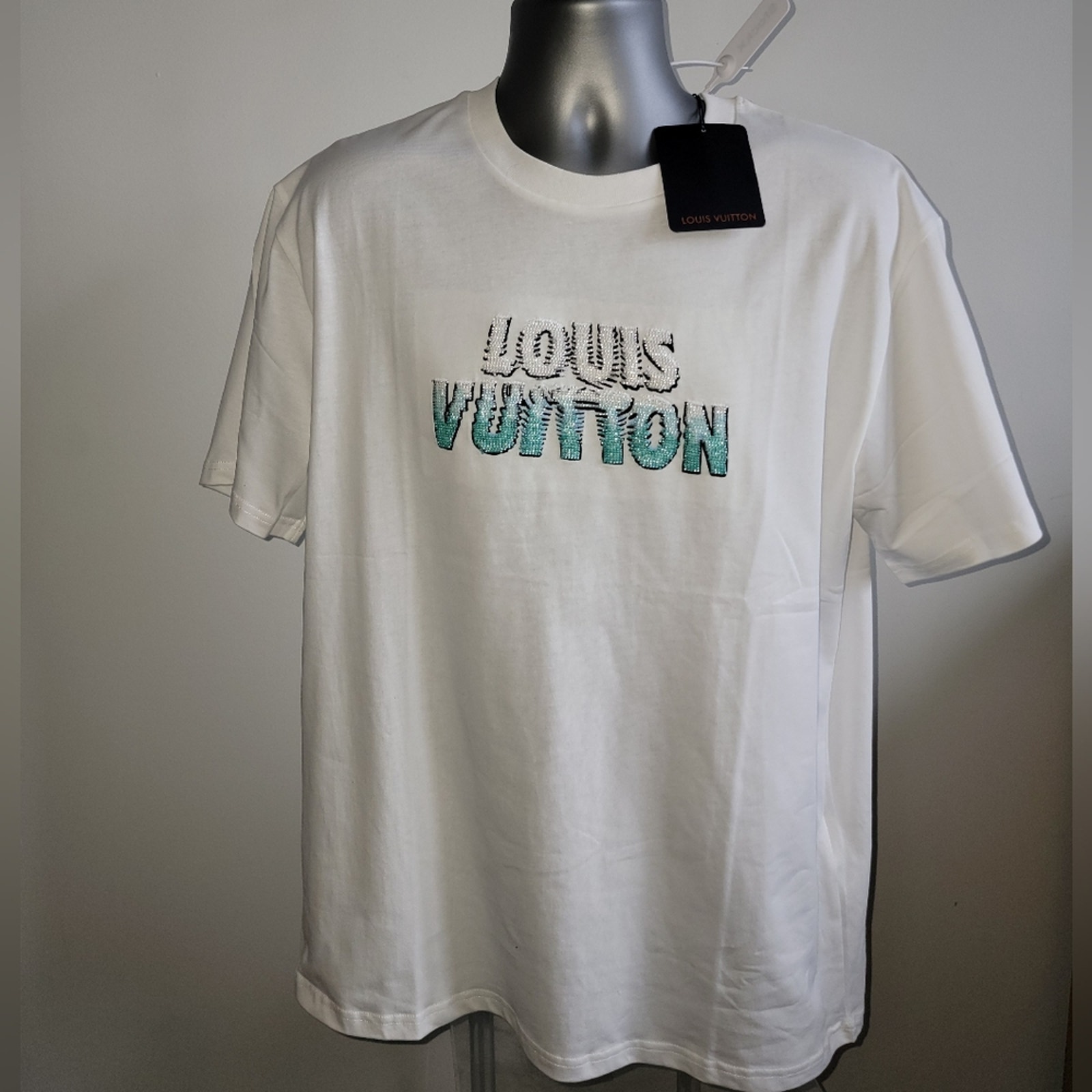 Louis Vuitton Embroidered Beads Cotton T Shirt Men NEW