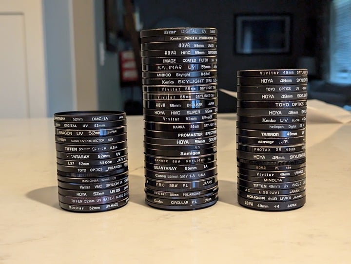 Large Lot Camera Lens Filters - 49mm, 52mm, 55mm