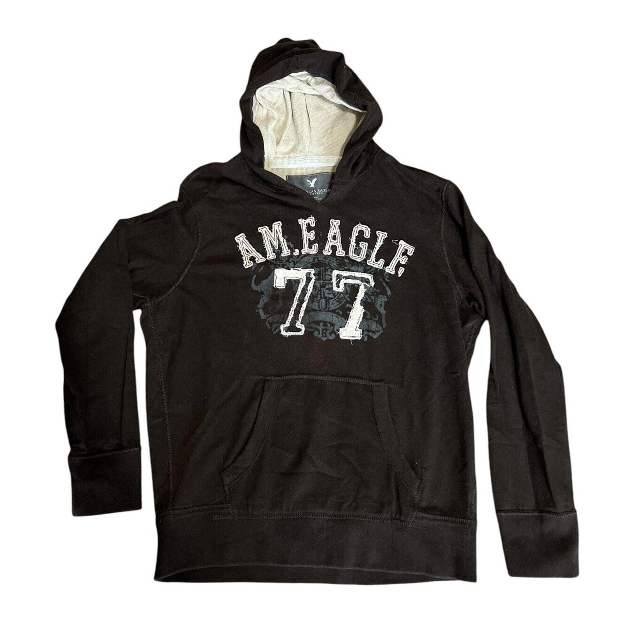 Y2K American Eagle Fit 77 Hoodie Men's XL Brown Skater Varsity Style Relaxed