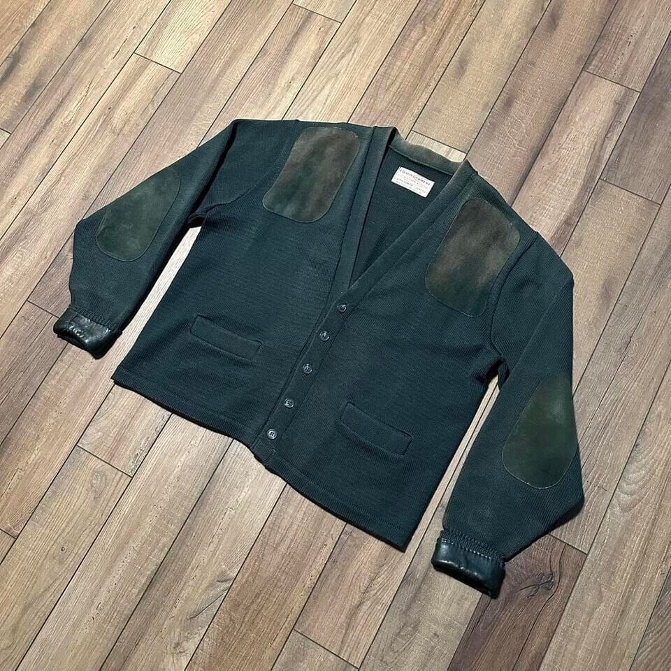 Vintage filson green shooting cardigan with suede patches size M/L